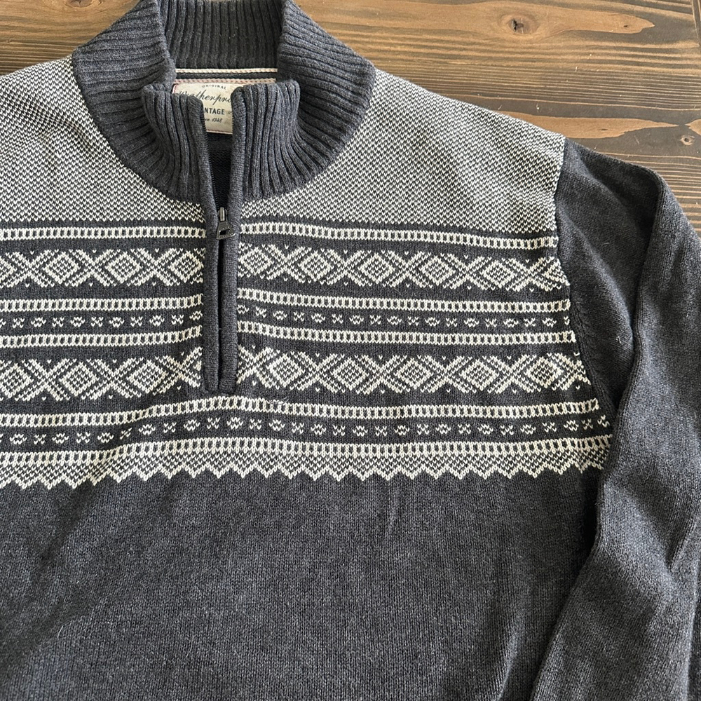 Men’s Weatherproof Vintage Gray & White Fair Isle Quarter-Zip Sweater L Cotton